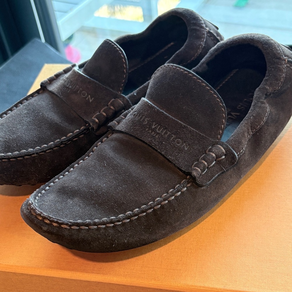 Louis Vuitton Brown Elastic Suede Loafers